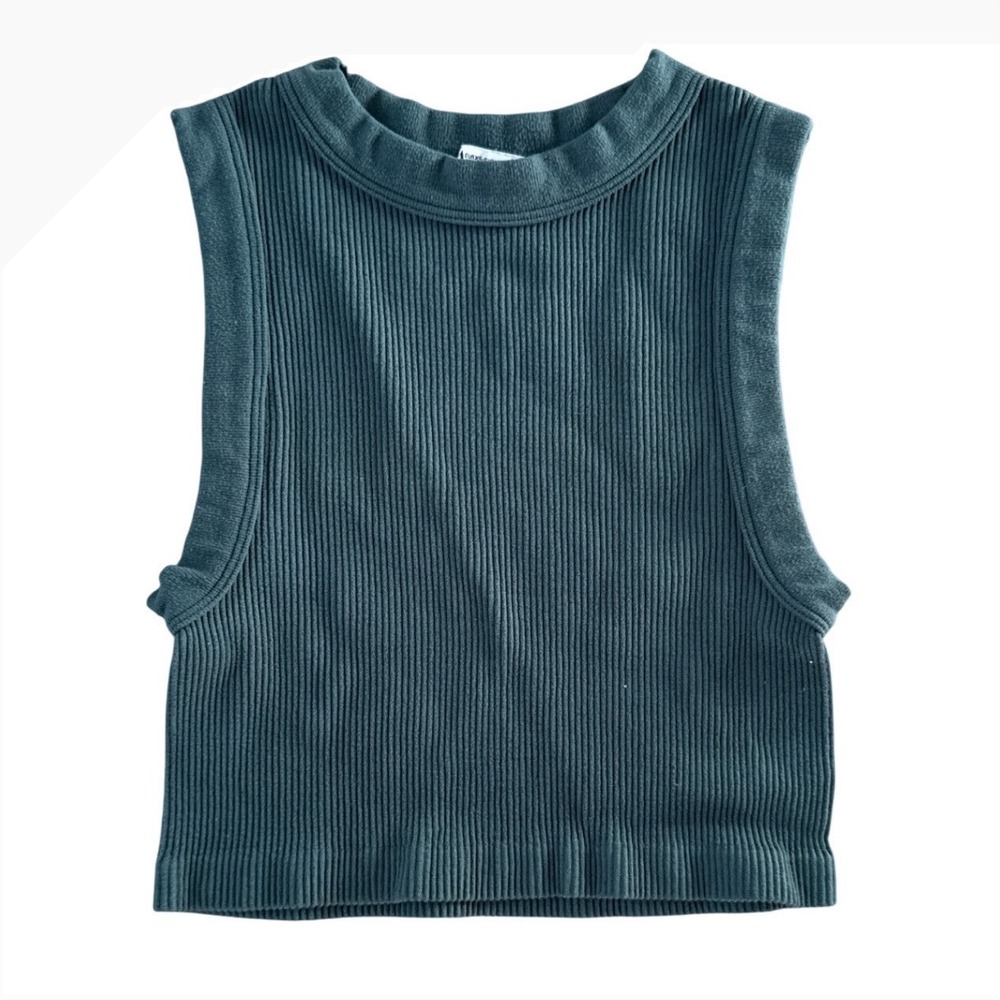 ZARA Ribbed Sleeveless Mock Neck Crop Top Teal Green Size XS